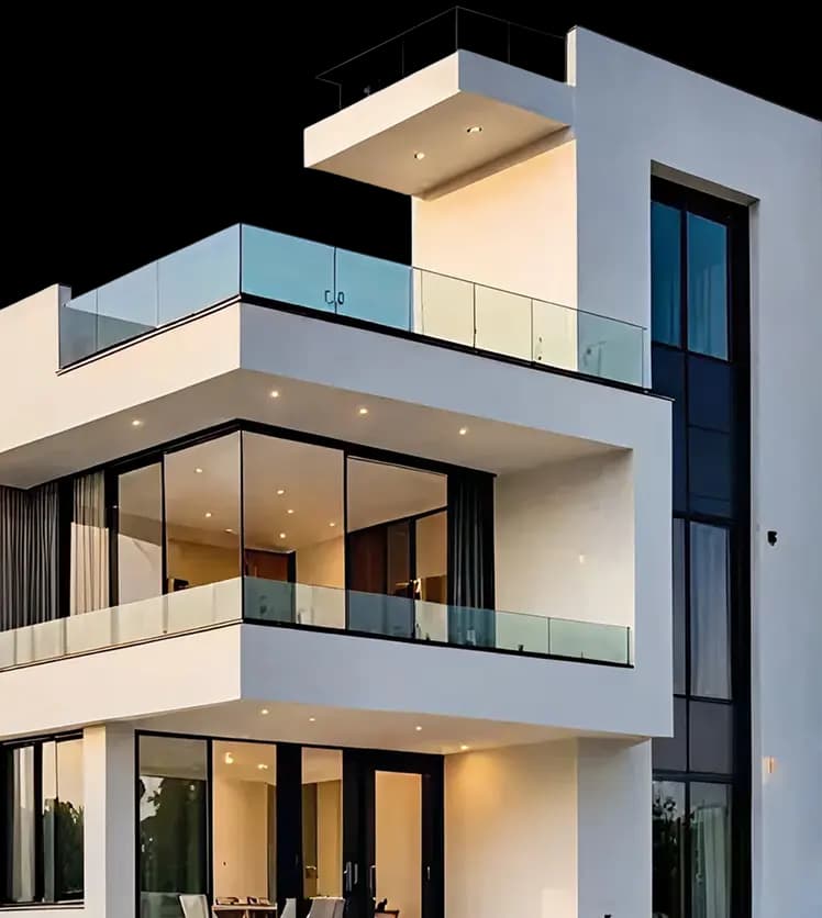 Modern residential building with glass balconies